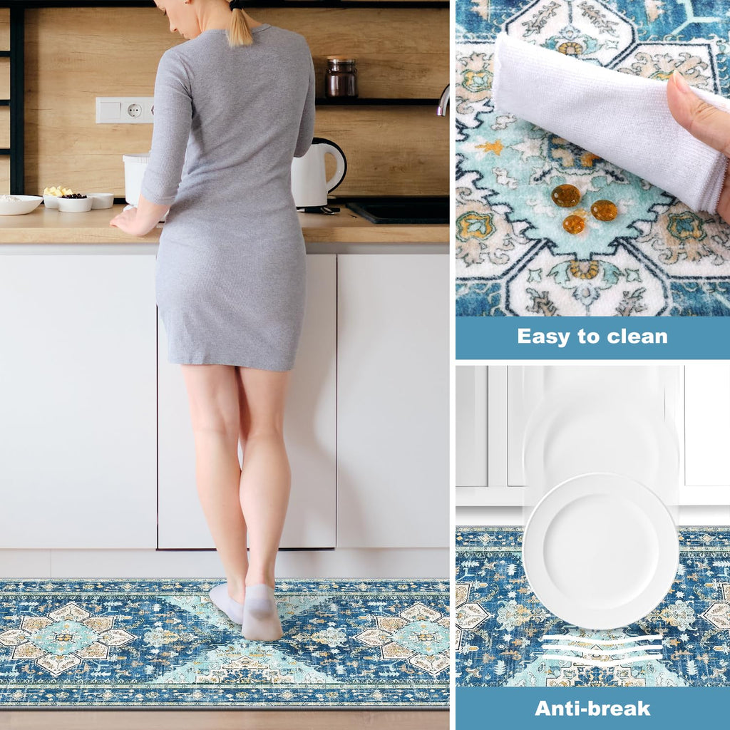 Yamaziot Christmas Kitchen Rugs Sets of 3, Non Slip Kitchen Mats for Floor with Rubber Backing, Holiday Christmas Snowflake Runner Rug Decor Home Decorations for Kitchen, Laundry Room, Hallway
