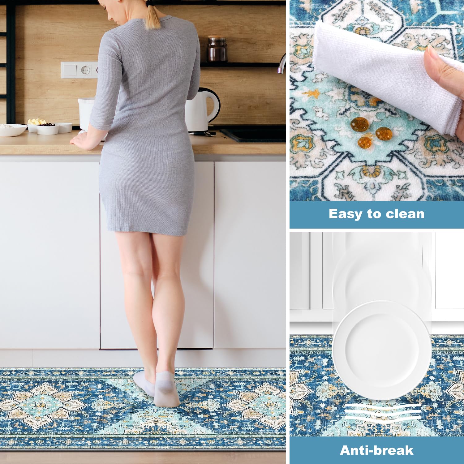 Yamaziot Christmas Kitchen Rugs Sets of 3, Non Slip Kitchen Mats for Floor with Rubber Backing, Holiday Christmas Snowflake Runner Rug Decor Home Decorations for Kitchen, Laundry Room, Hallway