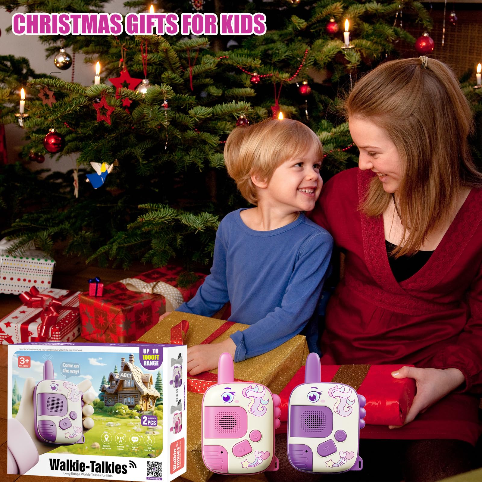 JKGIFTS Walkie Talkies Toys for Girls:Unicorn Toys 2 Pack Birthday Gifts for 3 4 5-7 8 Year Old Girls Toy for 4 5 6 7 8-10 Year Old Camping Outdoor Game,Christmas Stocking Stuffers for Girls Kids