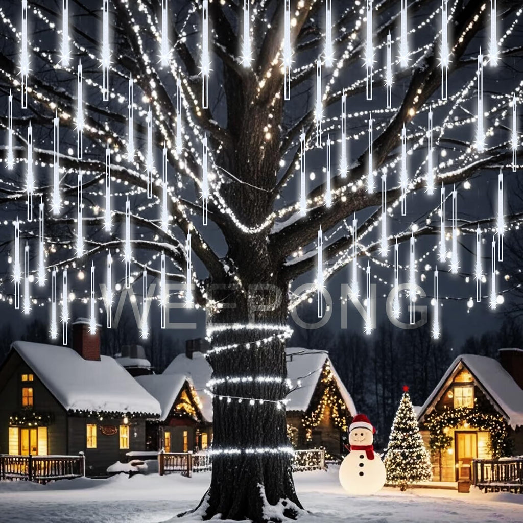 Weepong Halloween Lights Outdoor, Meteor Shower Christmas Lights for Halloween Decorations, 8 Tube 192 LED Snow Falling Rain Icicle String Light for Xmas Christmas Decor Tree Party, UL Plug Green