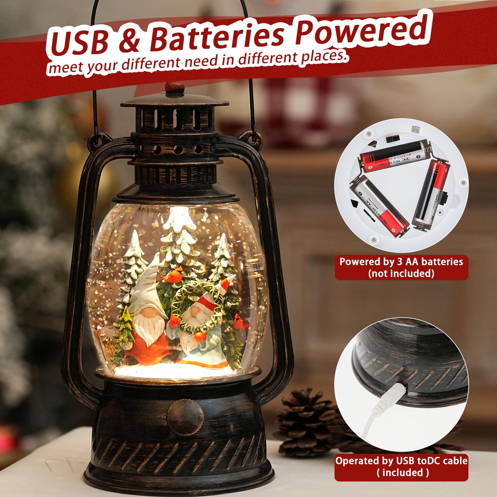 Snow Globe Christmas Decorations Indoor, Santa Claus Lighted Musical Christmas Snow Globes Lantern with Glitter & 6H Timer, Santa Claus Christmas Decorations for Home