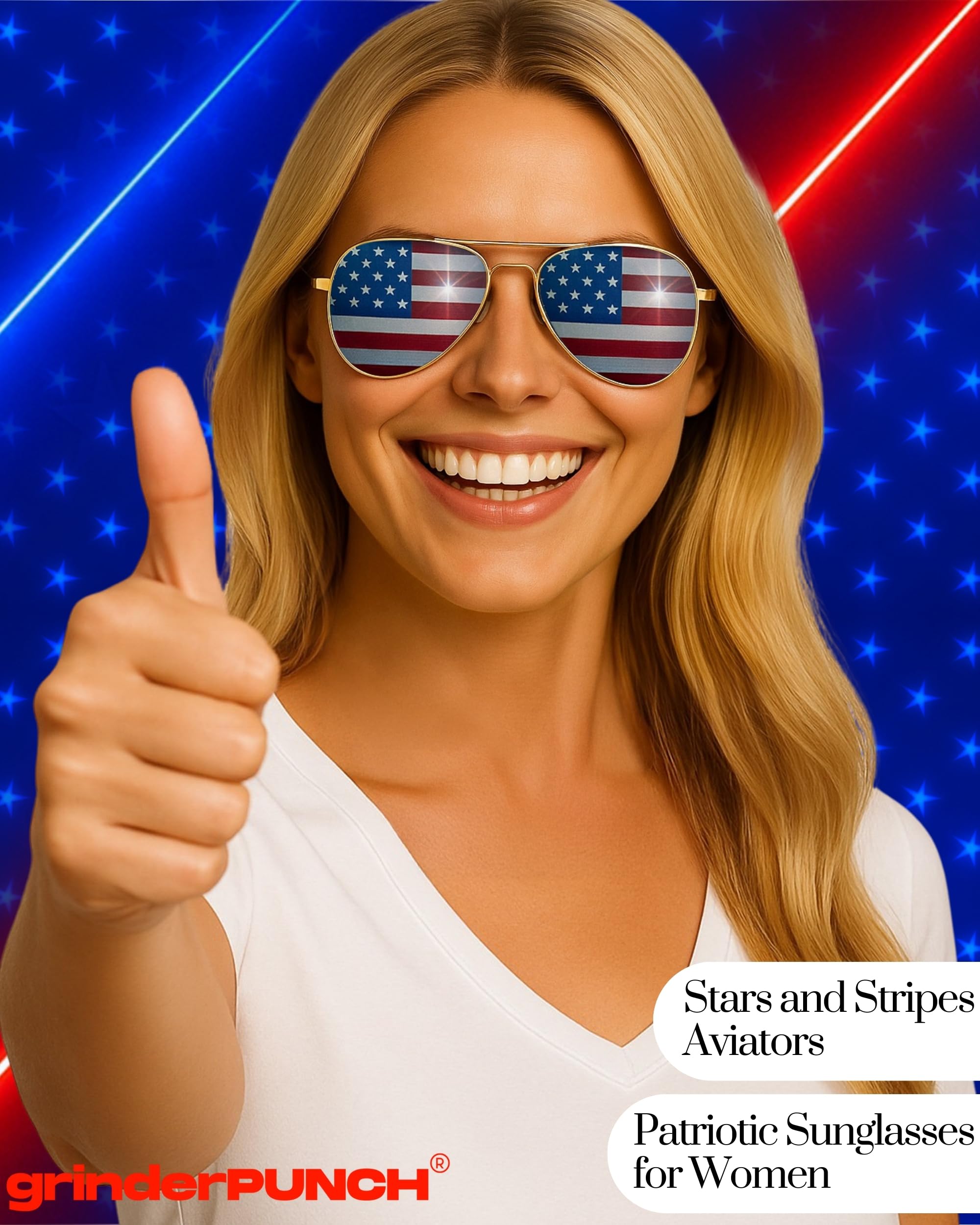grinderPUNCH 3 Pack Bulk USA America Glasses - American Flag Aviator Sunglasses - Assorted Colors