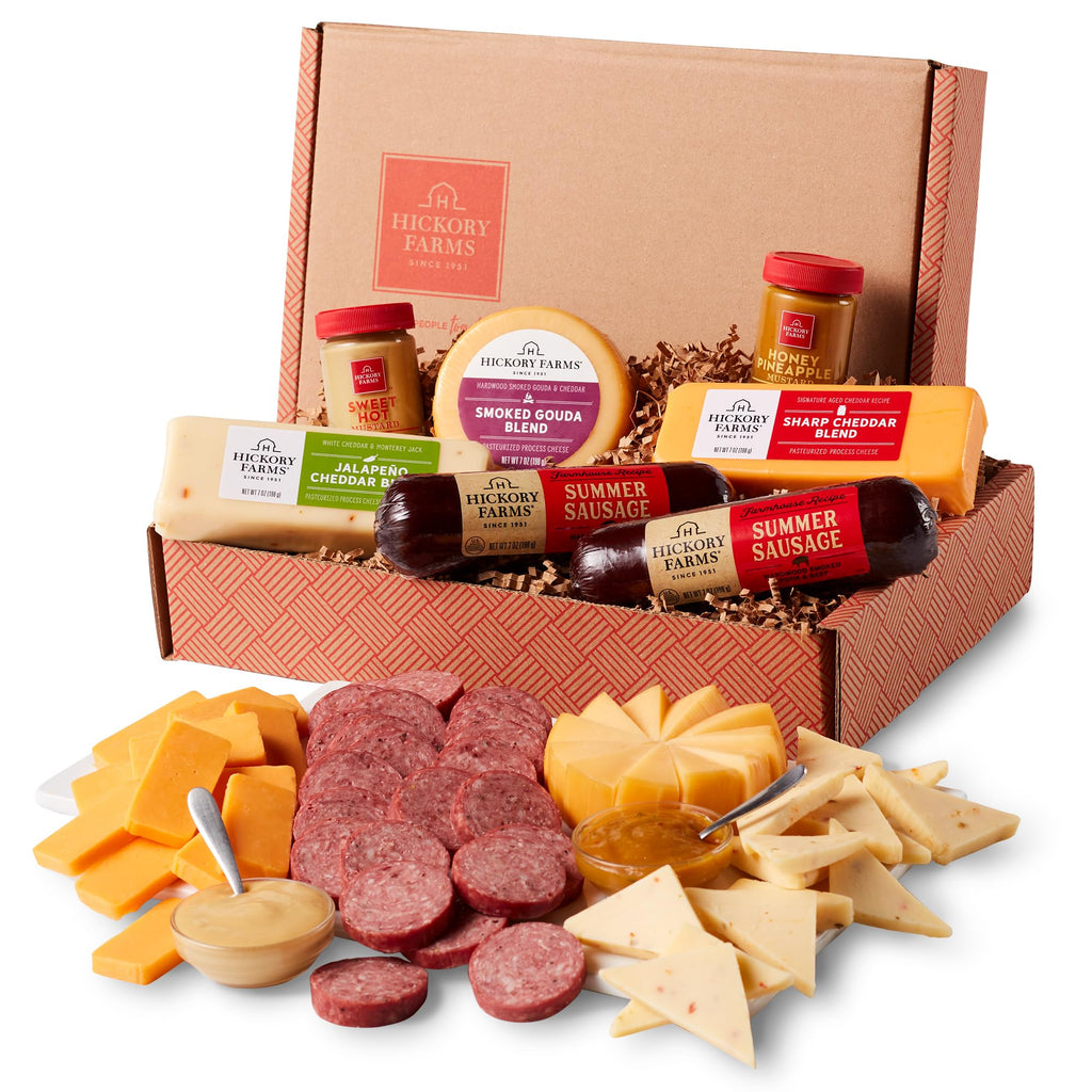 Hickory Farms Farmhouse Meat & Cheese Food Gift Basket (Small) - Box Set | Charcuterie Board Food | Summer Sausage | Father's Day | Mother's Day | Easter | Christmas | Holiday | Housewarming | Gourmet | Sympathy | Care Package