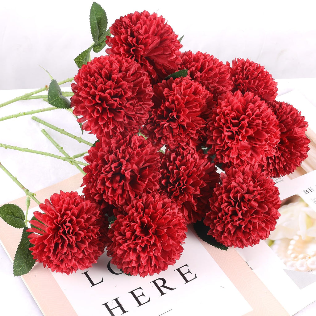 Hananona 12 Pcs Artificial Chrysanthemums Flowers Patriotic Flower, 4th of July Fake Mums Flowers Silk for Home Decor Indoor Memorial Day Table Centerpiece Vase not Included (12, Red, White, Blue)