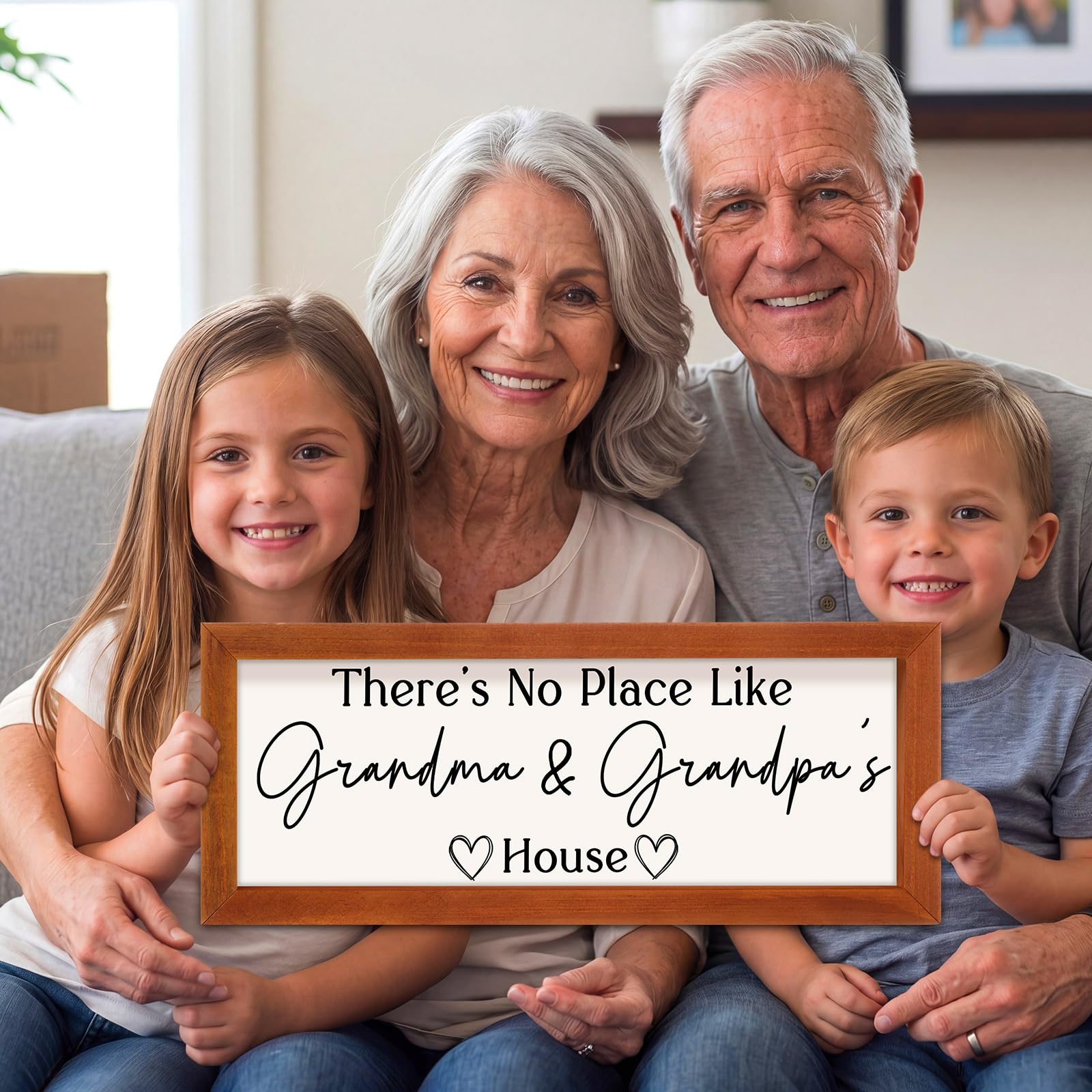 Yousoontic Grandparents Gift from Grandkids There's No Place Like Grandma & Grandpa's House Wooden Sign Farmhouse Home Decor for Birthday Christmas Thanksgiving Gift(Dark Brown,11.8 Inch)