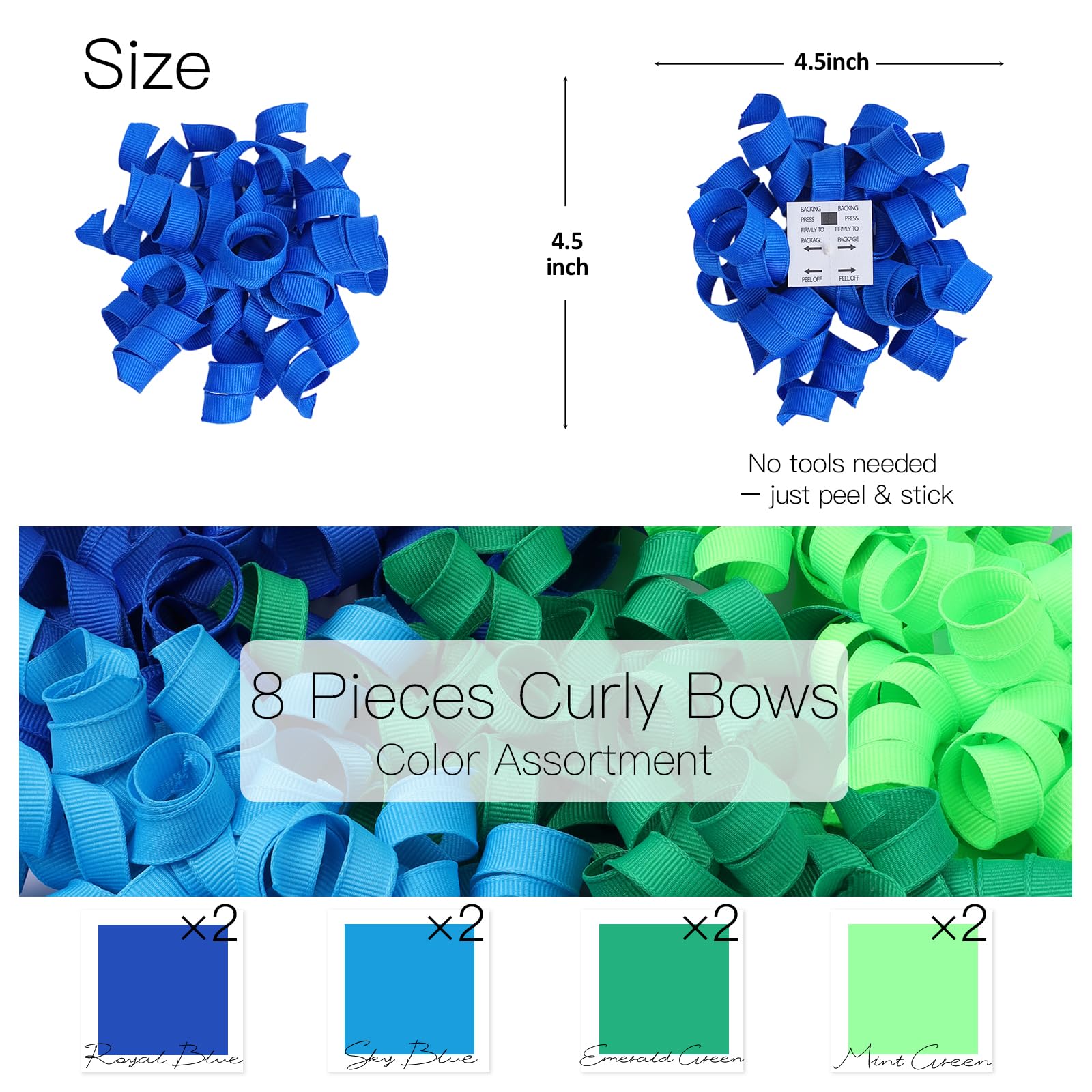 LaRibbon Rainbow Bows - Curly Ribbon Gift Bows, Self Adhesive for Birthday Party, Holiday Party Favors, Gift Wrapping - 6 Counts