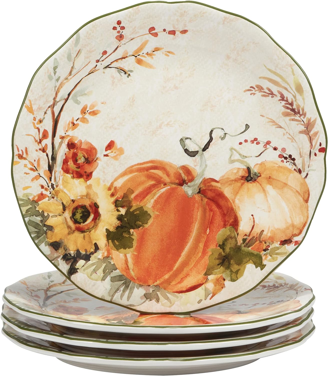 Harvest Morning 16-Piece Ceramic Dinnerware Set, Service for 4 – Celebrate autumn with vibrant pumpkins and florals, perfect for cozy family meals, Thanksgiving gatherings, and fall entertaining