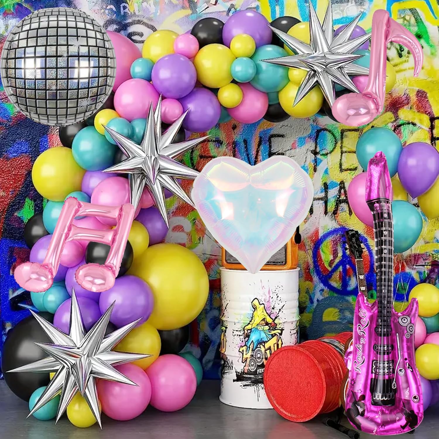 Music Party Decoration Music Note Balloon Disco Balloon Guitar Foil Balloon Concert Party Dcoration, 30inch, Pink