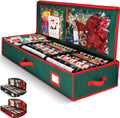 Premium Wrapping Paper Organizer Storage | Gift Wrap Holder With Extra Pockets for Christmas Decorations, Reinforced Handles, Heavy Duty, Ultra-Durable, Tear-Proof Fabric - Fits Up to 27 Rolls (Red)