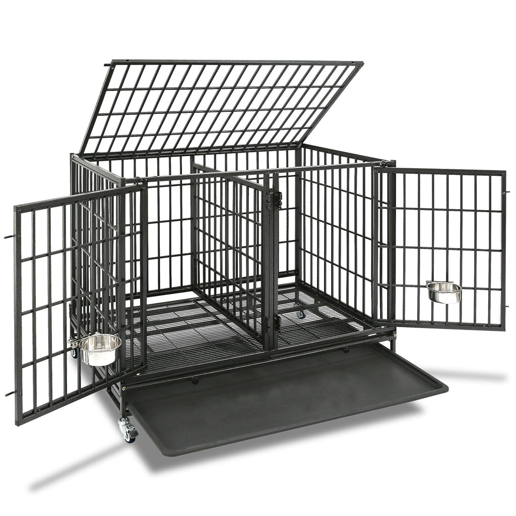 Homey Pet 37 Inch Heavy Duty Dog Crate for Medium Dogs, Stackable Dog Cage with Four Lockable Wheels, Removable Tray & Grid, Open Top, Escape Proof Dog Kennel Indoor
