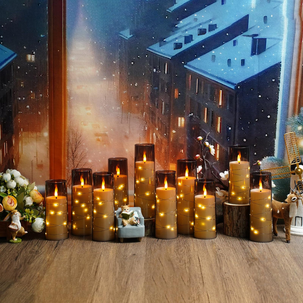 kakoya Flameless LED Candles with Timer 5 Pc Flickering Flameless Candles for Romantic Ambiance and Home Decoration Stable Acrylic Shell,with Embedded Star String，Battery Operated Candles（Red）