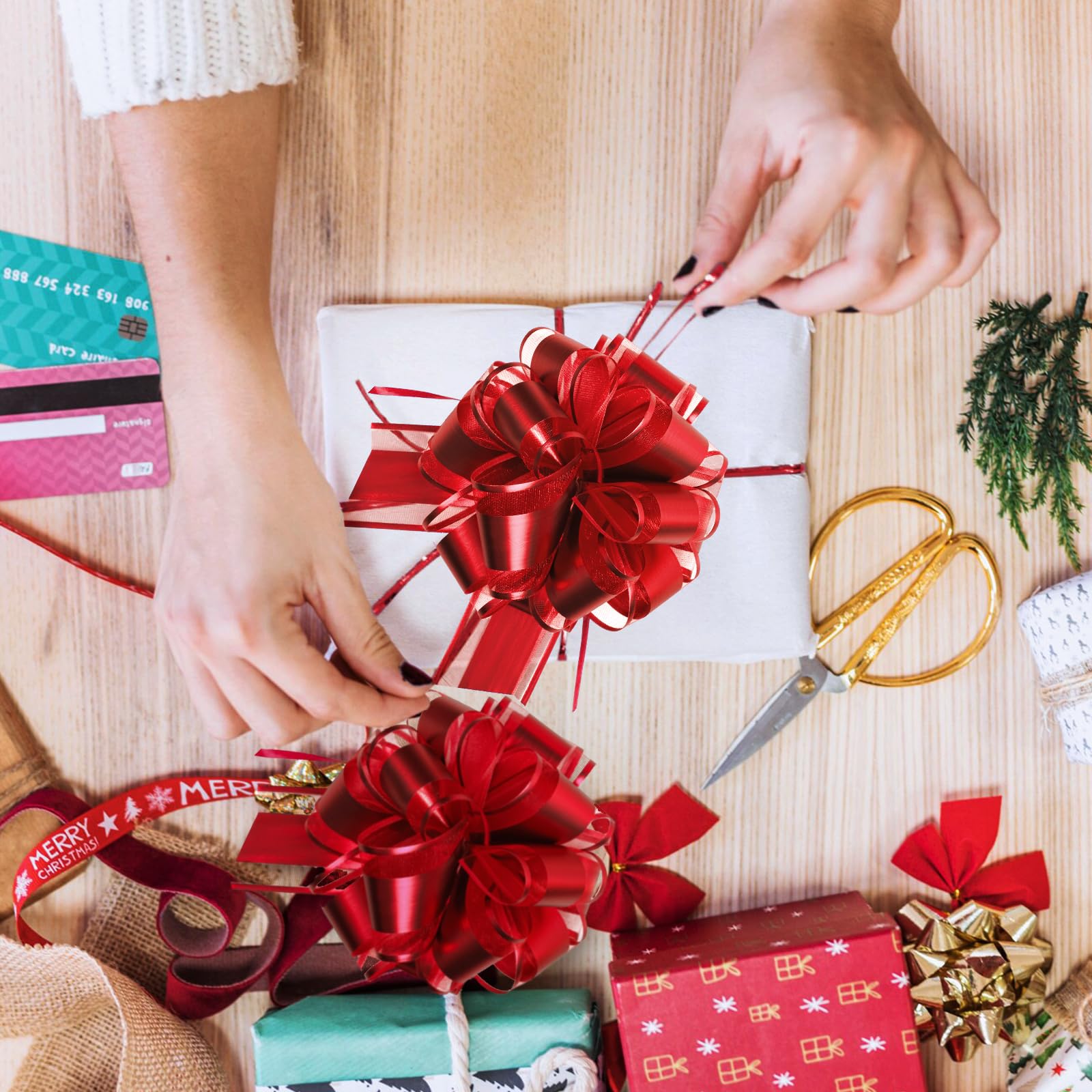 Pull Bows for Gift Wrapping: 8PCS 6 Inch Multiple Colors Large Bow | Waterproof Reusable | Birthday Party Wedding Ribbon Bow | Perfect for Christmas Valentine's Day | Boxes or Flower Decorations
