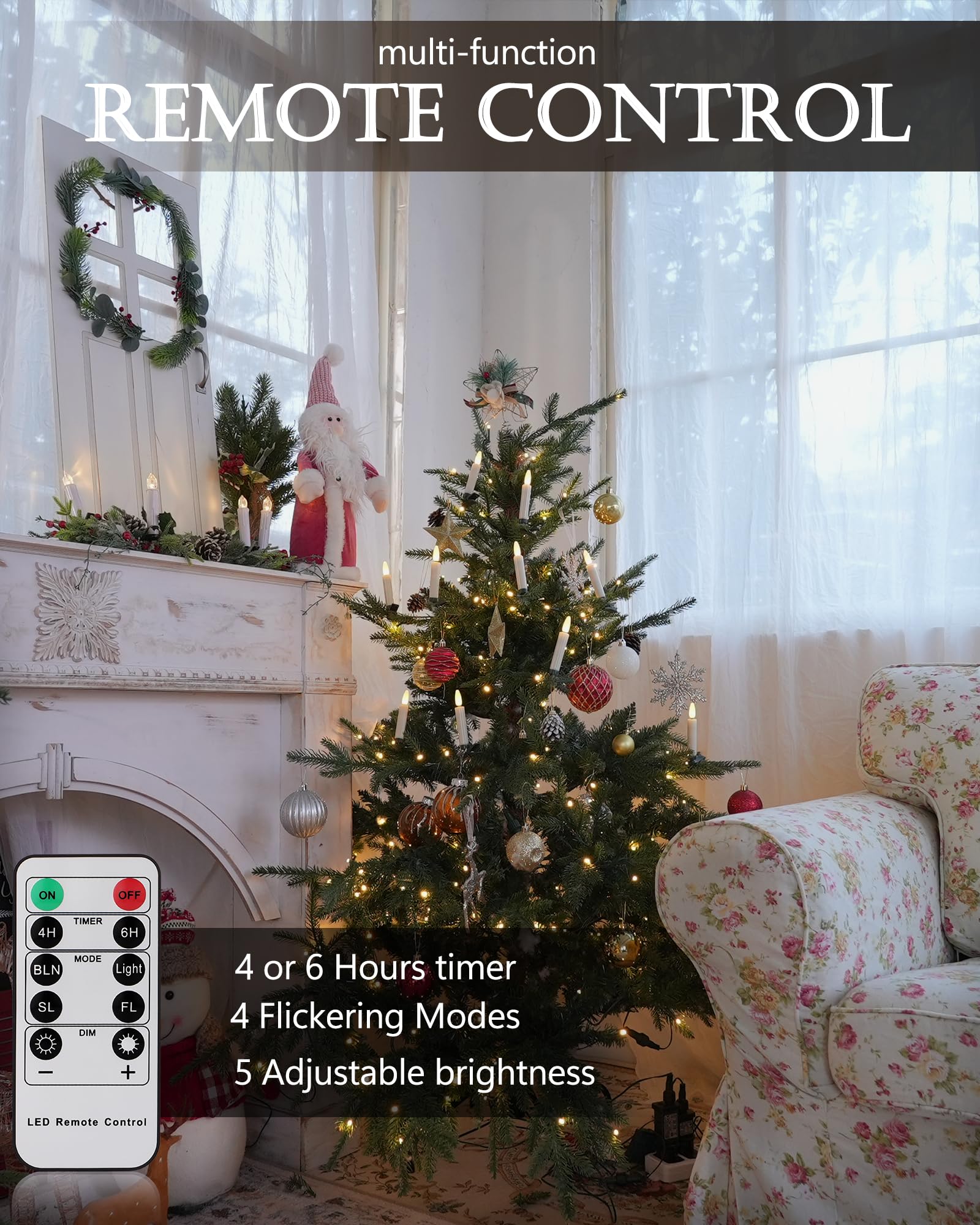 FPOO Christmas Decorations Indoor, 3 PCS Waxy Christmas Tree Candles with Remote Timer, Battery LED Candlesticks for Window, Table Centerpiece, Xmas Decor, Gift (7.5 inches)