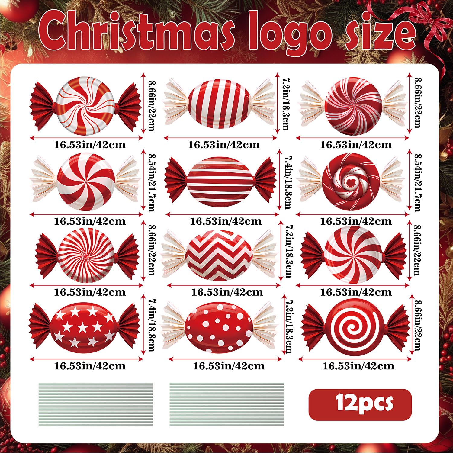 33" Christmas Decorations Outdoor Candy Christmas Decorations, 2ct Large Tall Outdoor Stake Signs 4 Interlocking PP Panels with H-Brackets Fiberglass Rods for Lawn Pathway Xmas Party
