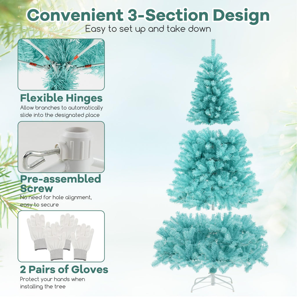 Goplus 7FT Pre-Lit Artificial Christmas Tree Auto-Spread/Close up Branches 11 Flash Modes with Multicolored 400 LED Lights & Metal Stand