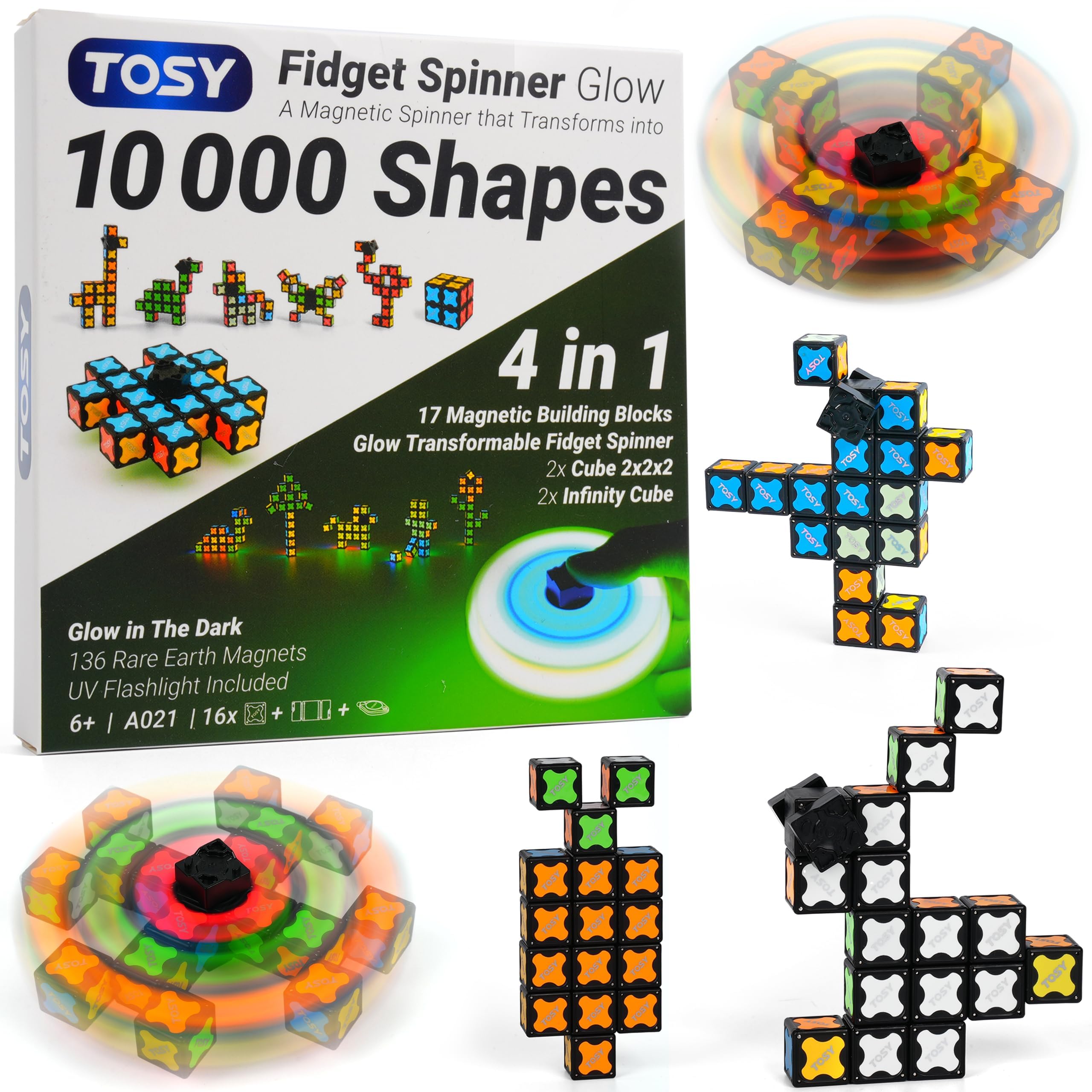 TOSY Magnet Fidget Spinner Mini - 8 Blocks, 3 in 1 Toy: Transformable Fidget Spinner, Infinity Cube, 2x2 Puzzle Cube, Easter Basket Stuffers for Kids/Adults, STEM Sensory Stress Relief Toy