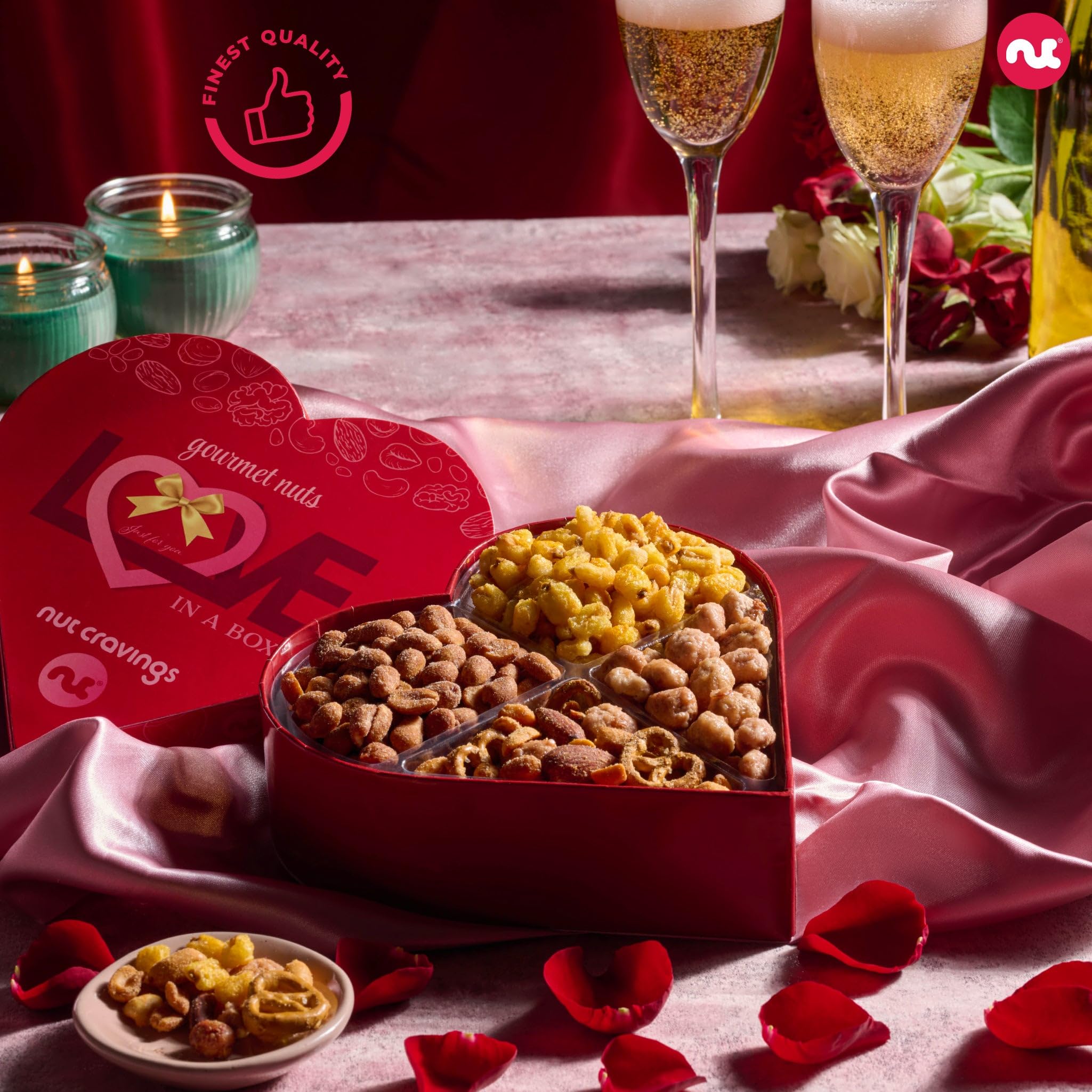 NUT CRAVINGS - Fathers Day Treats, Gift For Dad, Mixed Nuts Heart Shaped Gift Basket, Love in A Box (6 Assortments, 2 LB) Romantic Food Arrangement, Healthy Snack Care Package, Food Assortments
