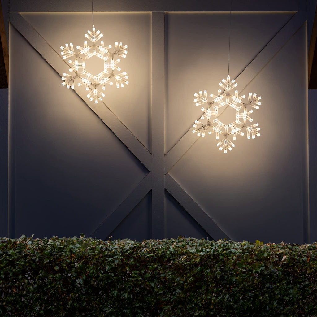 Kringle Traditions Christmas Snowflake Lights Outdoor, 105 LED 36" Folding Warm White Snowflake Hanging Light, Weather-Resistant Christmas Decoration for Yard, Window, Porch, or Eave