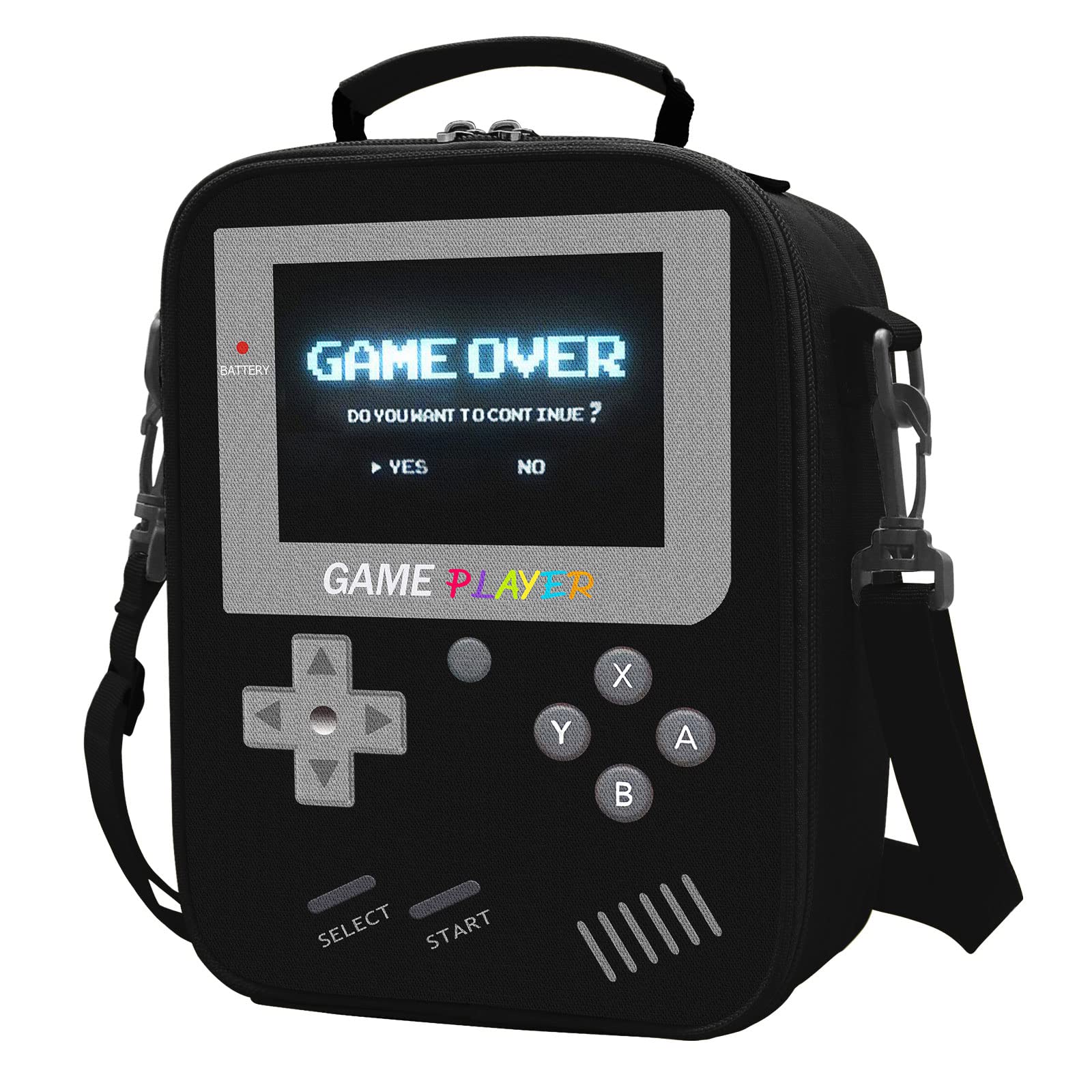 Boys Lunch Box for School, Gamer Kids Lunch Bag for Boys Girls, Insulated Video Game Lunchbox Waterproof Leakproof with Adjustable Shoulder Strap