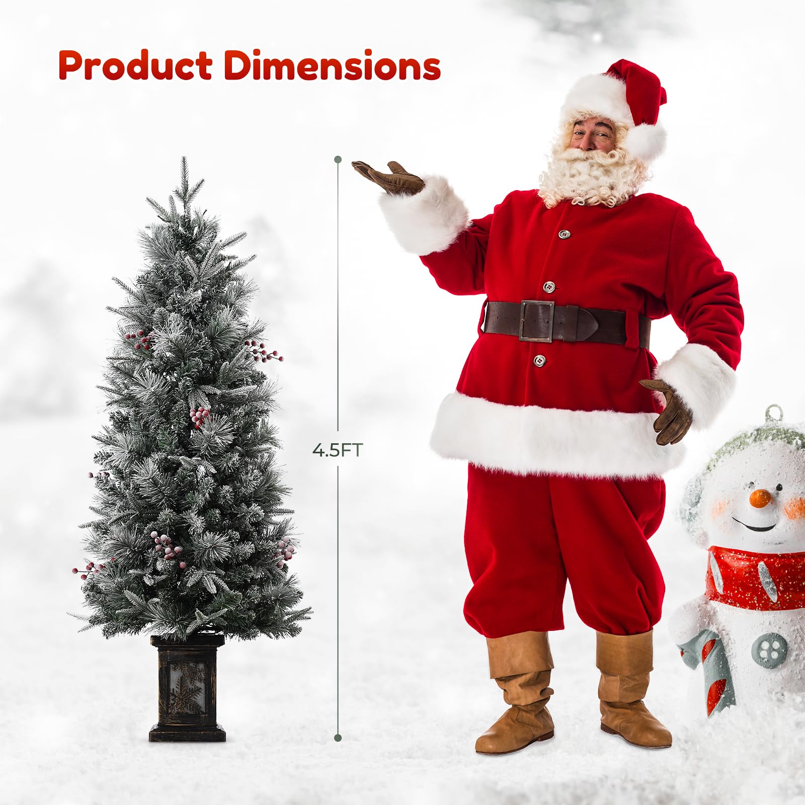 3FT Prelit Premium Snow Flocked Artificial Christmas Tree with Warm White LED, Mini Prelit Xmas Pine Tree for Christmas Decoration,Yard,Home,Office,Outdoor,Indoor,8 Mode Snowflake White Base- 1PC