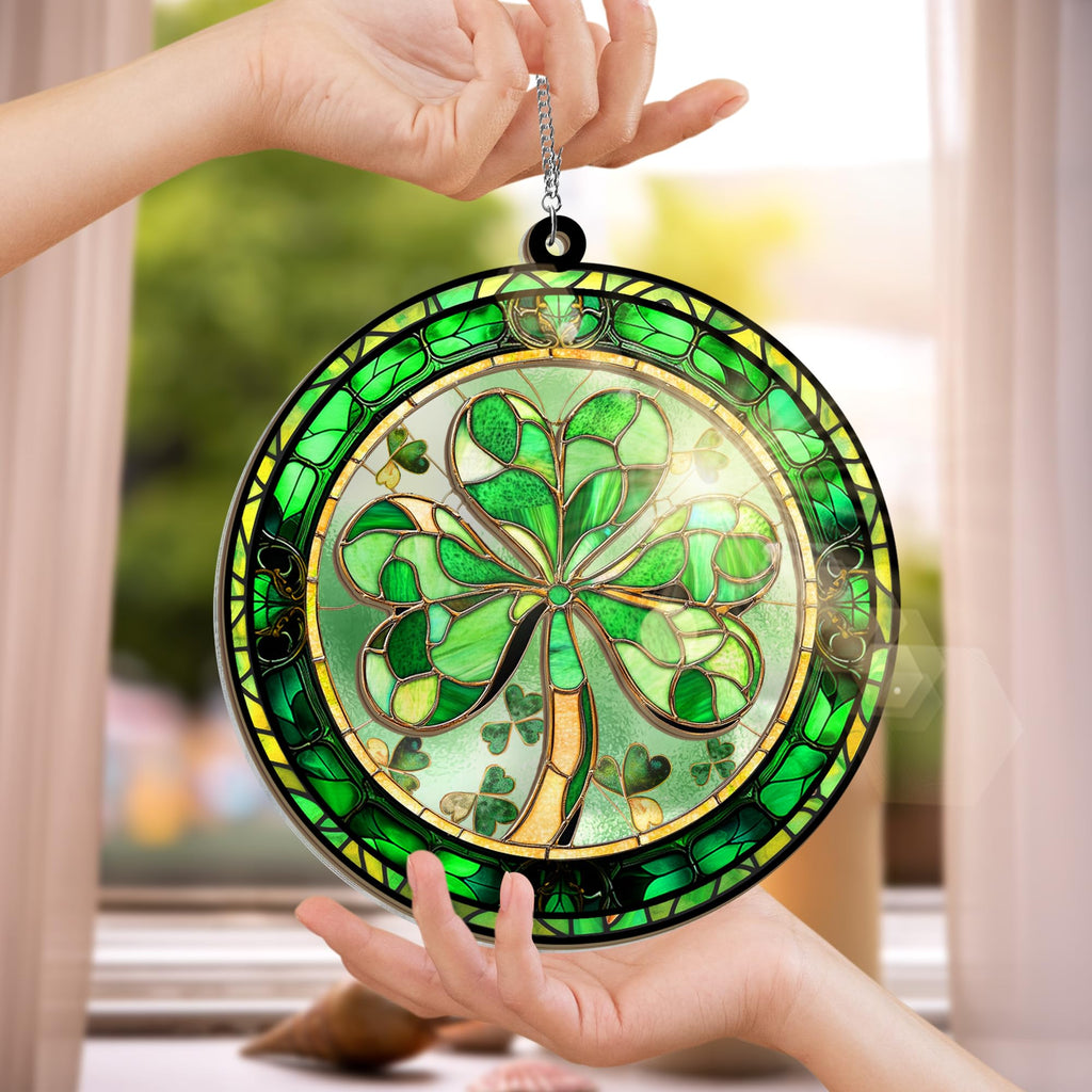 FLAGWIX St Patricks Day Decorations - Hanging Suncatcher 6 in, Shamrock St Patricks Day Decorations, Irish Suncatcher for Home Garden Decor - Irish Gifts for Women Men, Spiritual Gifts for Mom Grandma