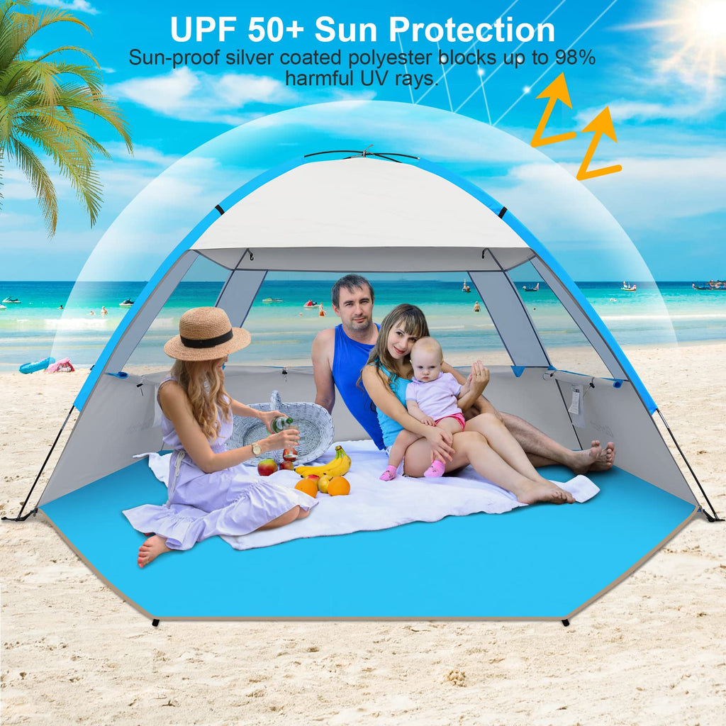 Gorich Beach Tent Sun Shelter for 3/4/6/8/10 Person with UPF 50＋ UV Protection, Lightweight & Easy Setup Beach Shade Canopy, Portable Beach Shade Tent Beach Cabana
