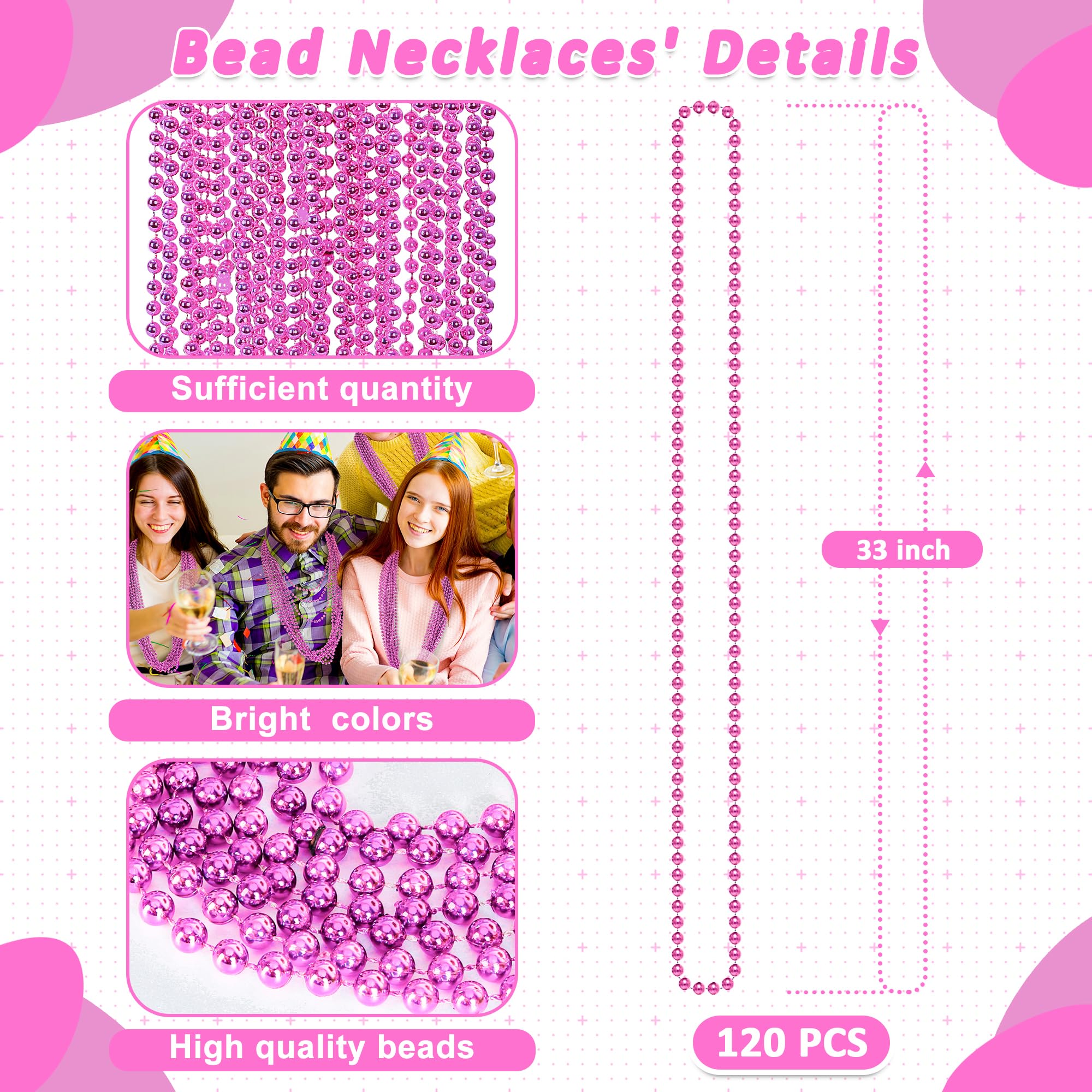 Huskein Mardi Gras Beads, 120 PCS Mardi Gras Accessories, 33 IN Green Bead Necklaces, St Patricks Day Parade Favors Bulk Party Beads Favors for Festival Carnival Decorations