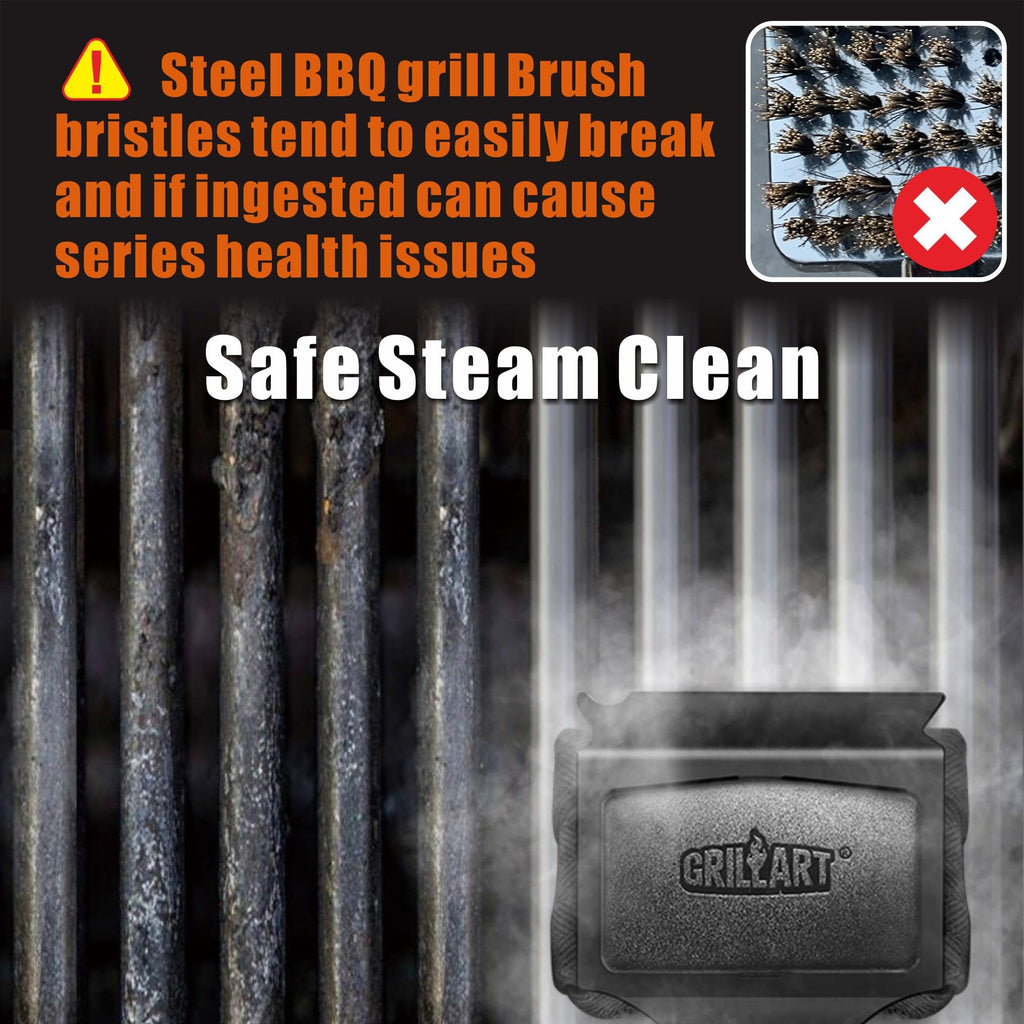 GRILLART Grill Brush Bristle Free. SteamWizards BBQ Replaceable Cleaning Head, Unique Seamless-Fit Scraper Tool for Cast Iron/Stainless-Steel Grates, Safe Barbecue Grill Cleaner-Red