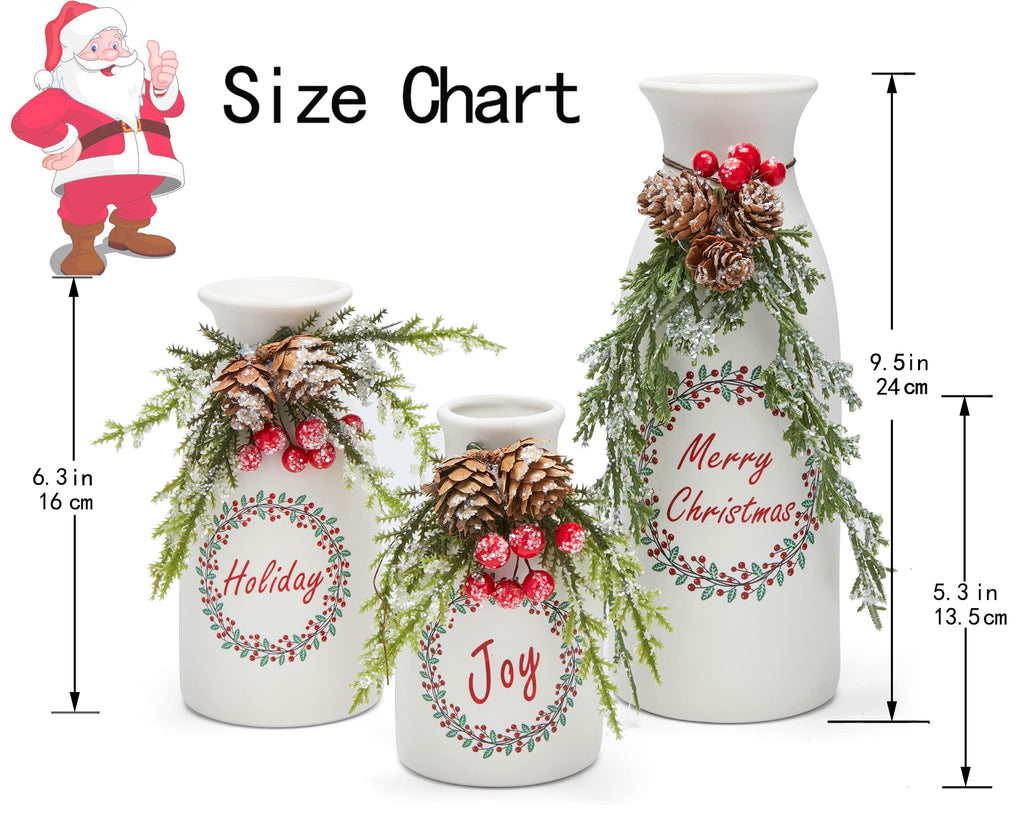 Artificial Christmas 3-Piece Set Flocked with Mixed Xmas Decorations Ceramic White Bottles