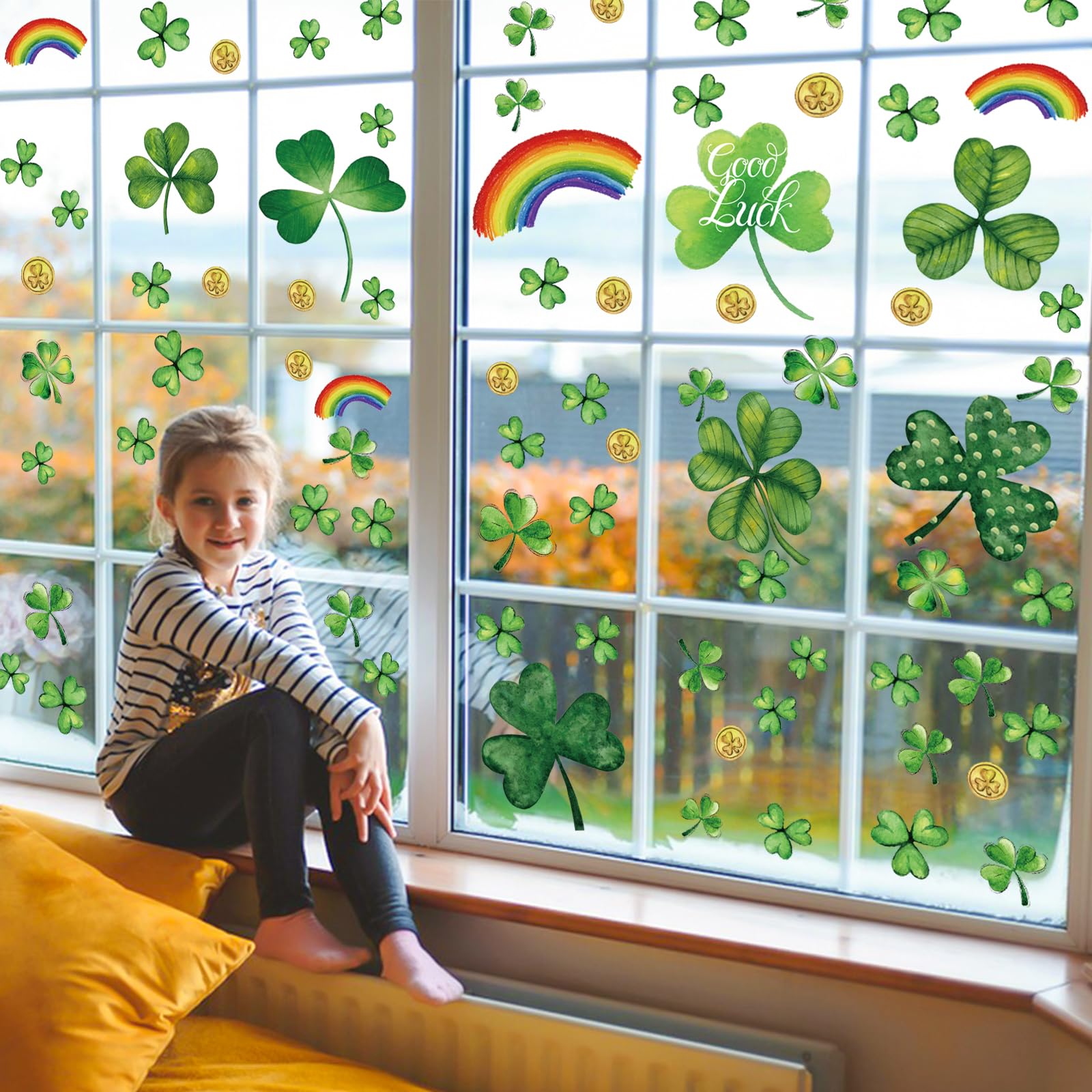 St Patricks Day Decorations,St Patricks Day Window Clings 122 PCS Reusable Spring Window Clings for St Patrick's Day Decor Shamrock Stickers Party Supplies for Kids School Home Office.