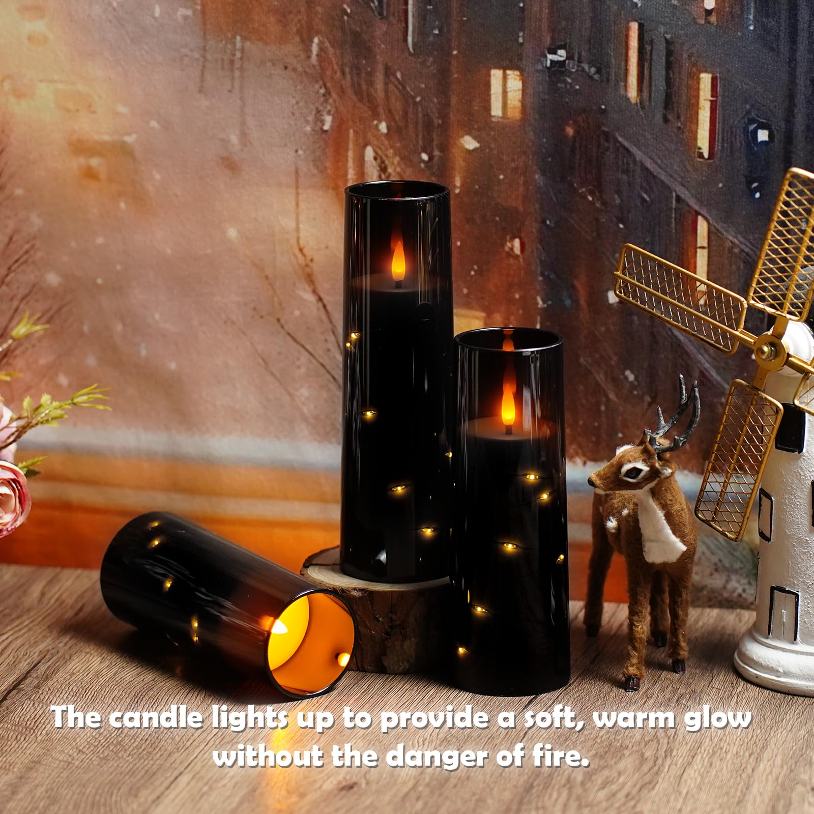kakoya Flameless LED Candles with Timer 5 Pc Flickering Flameless Candles for Romantic Ambiance and Home Decoration Stable Acrylic Shell,with Embedded Star String，Battery Operated Candles（Red）