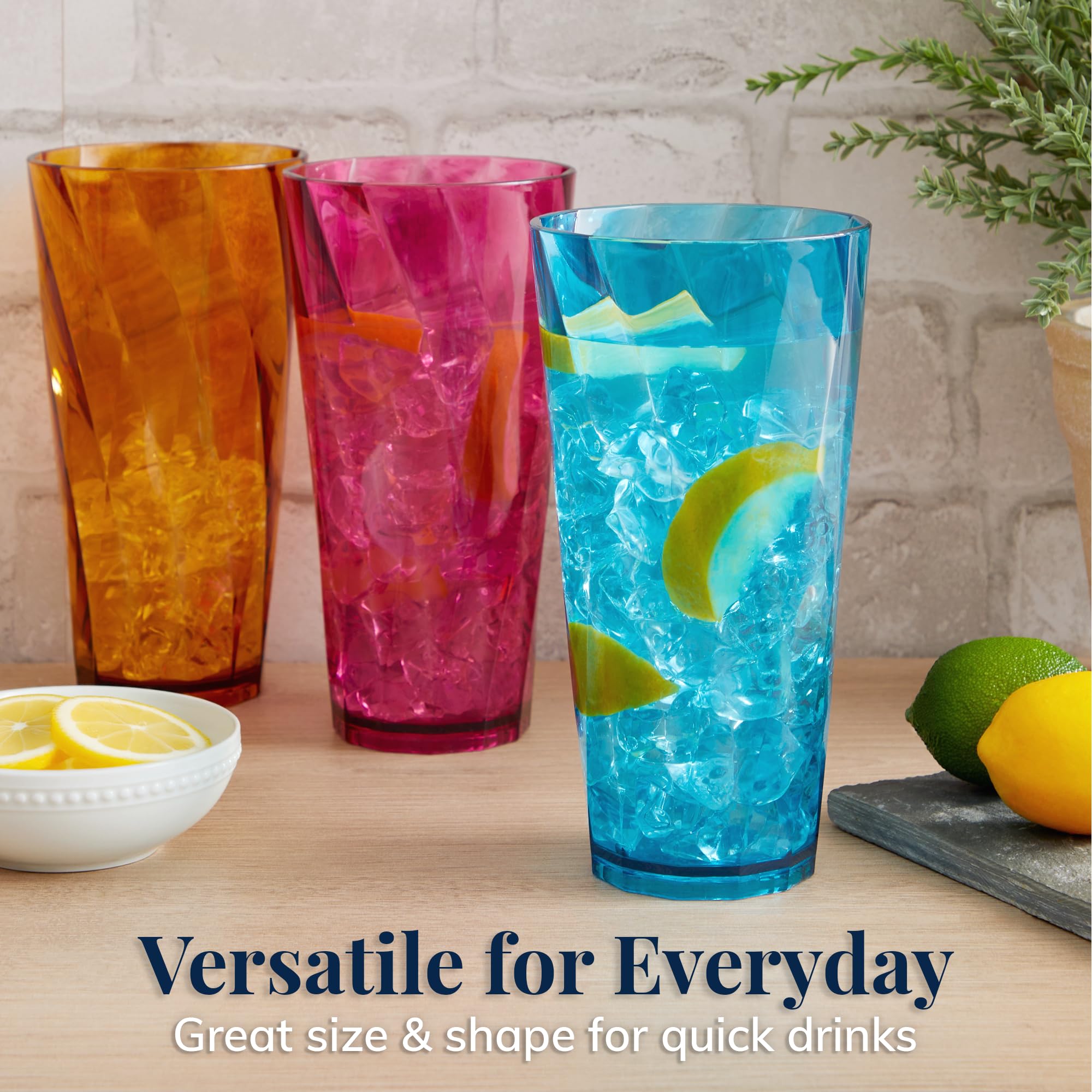 US Acrylic Optix Plastic Reusable Drinking Glasses (Set of 8) 20oz Water Cups in Jewel Tone Colors | BPA-Free Tumblers, Made in USA | Top-Rack Dishwasher Safe
