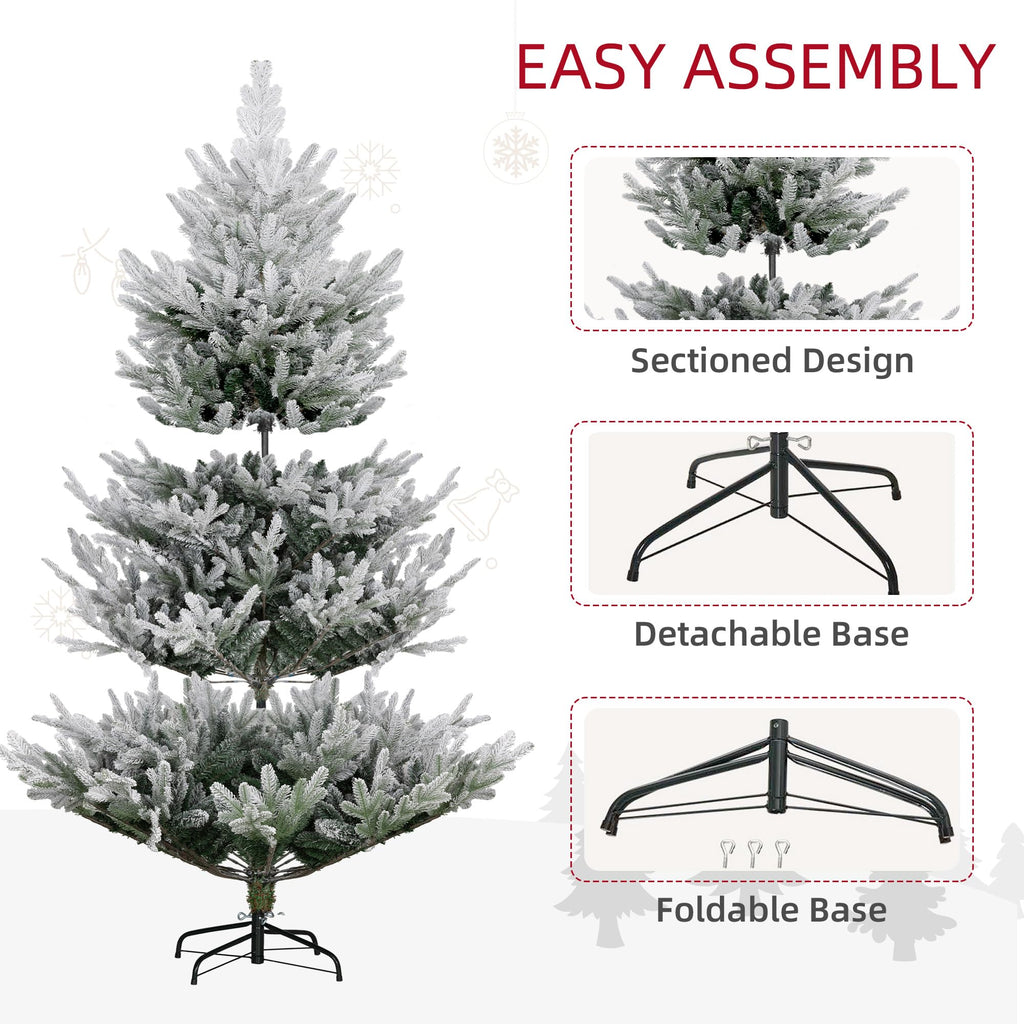 HOMCOM 7.5 Foot Artificial Christmas Tree, Nordic Pine Hinged Xmas Tree with 1218 Realistic Branches, Wide Steel Base, Auto Open, Green