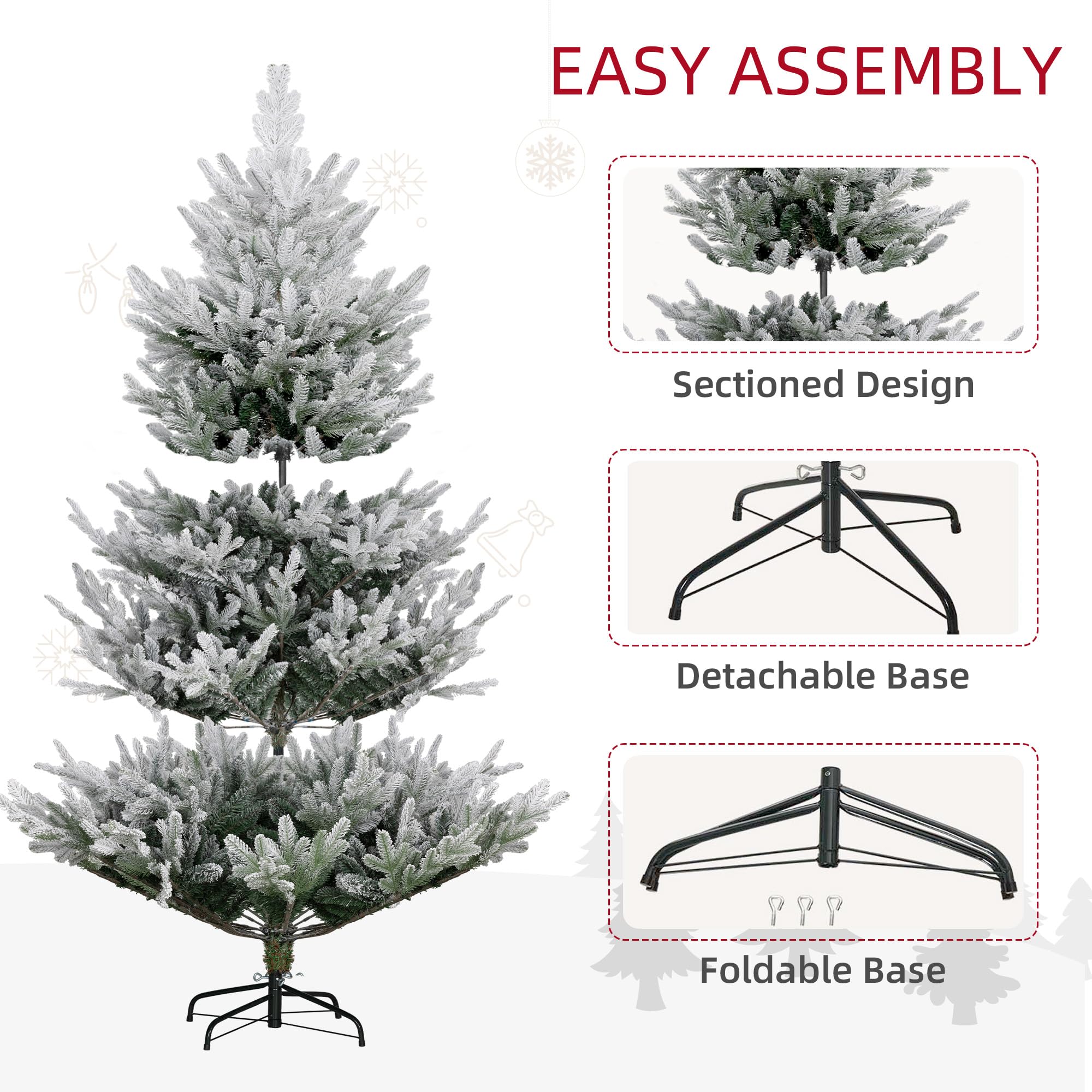HOMCOM 7.5 Foot Artificial Christmas Tree, Nordic Pine Hinged Xmas Tree with 1218 Realistic Branches, Wide Steel Base, Auto Open, Green