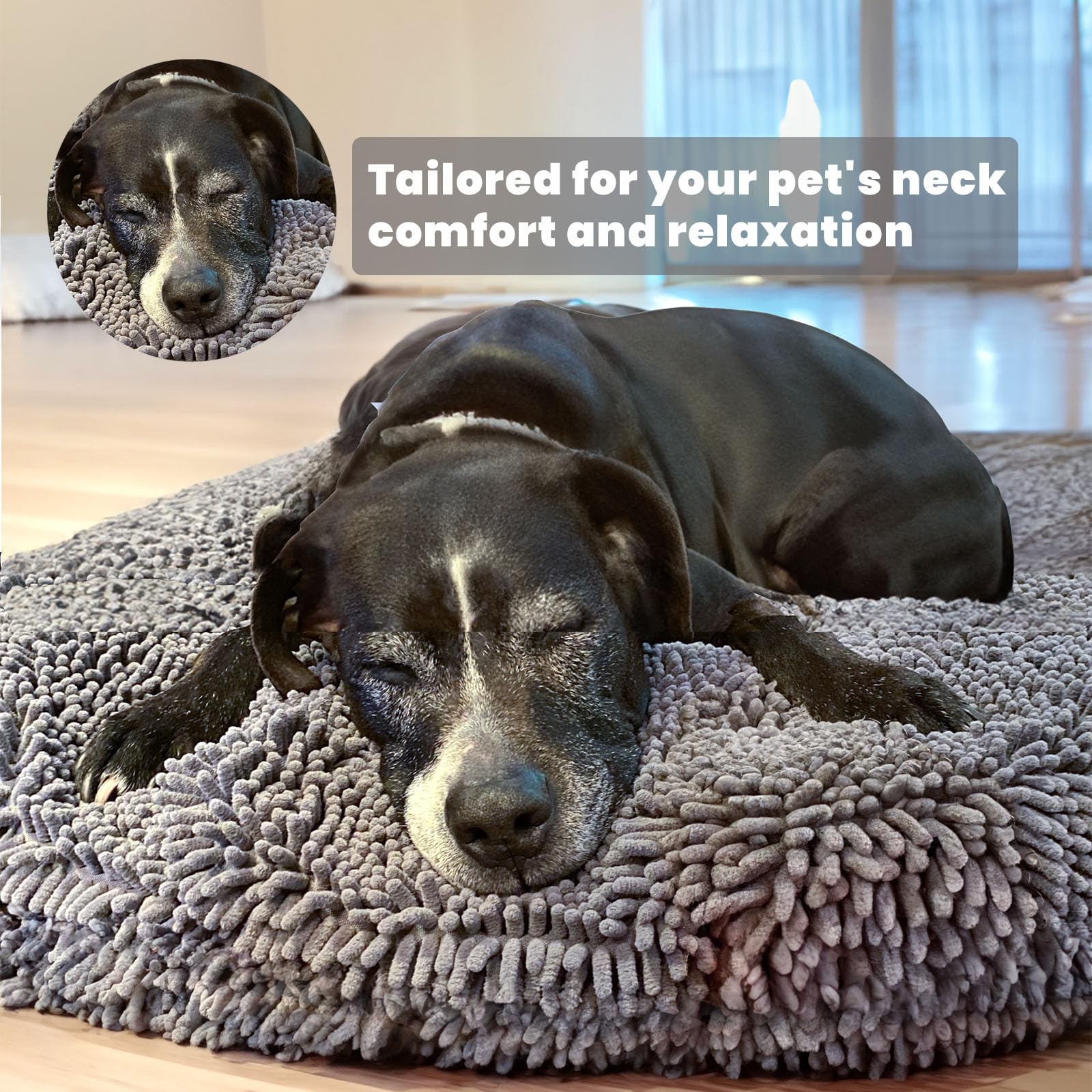 Muddy Mat® Cloud K-9 Bed for Dogs & Cats, Soft & Relaxing Donut Dog Bed, Chenille Material, Removable Cover, Washable & Dryer Safe–Black Small(25'x25')