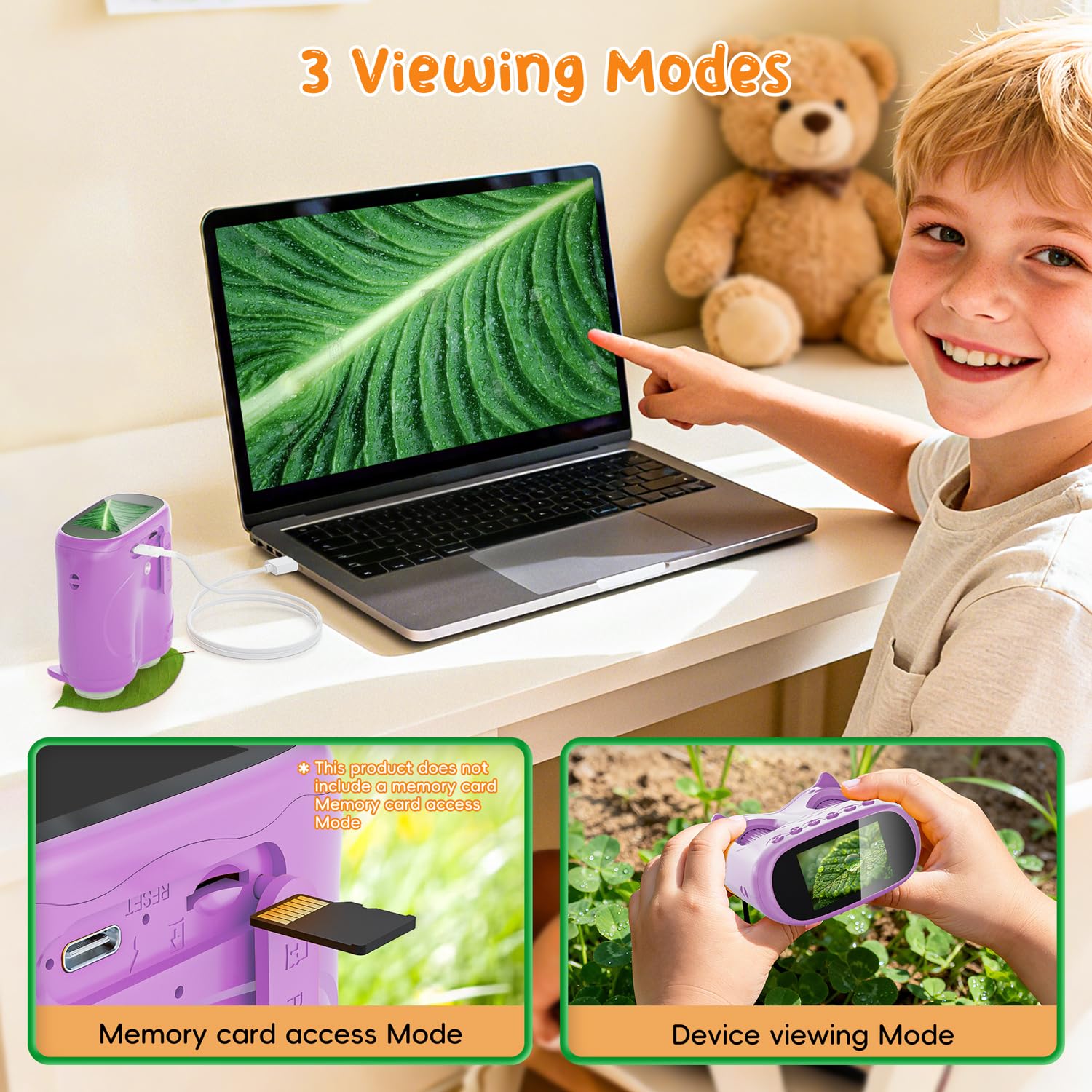 2-in-1 Kids Microscope Telescope, Temodu 2.0" 1000X Digital Microscope for Kids, HD Portable Education Telescope for Kids Birthday Festival Gift, Science Fun Toys for Children Age 4-12 (Yellow)