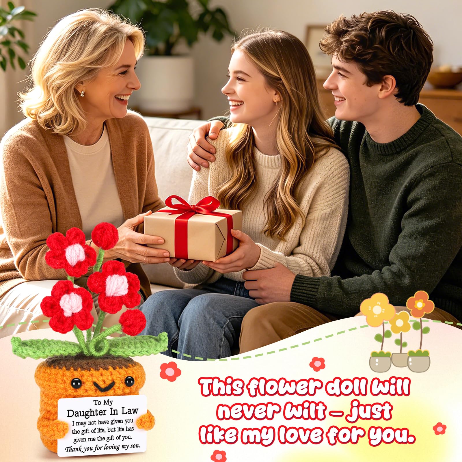 Agantree art Grandma Gifts for Grandma Birthday from Granddaughter Grandson – I Love You Crochet Flower Decor Grandparents Day Christmas for Great Grandma Gigi Nana