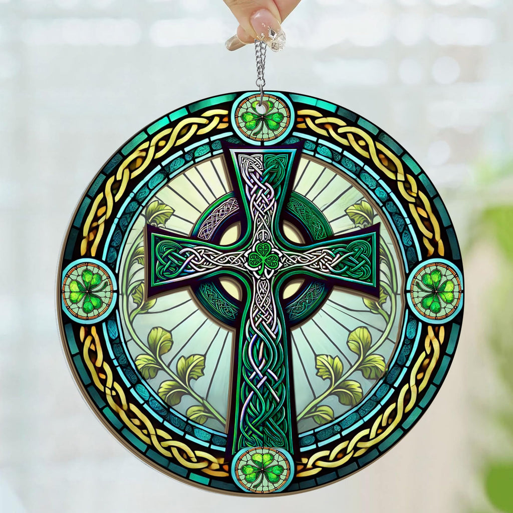 FLAGWIX St Patricks Day Decorations - Hanging Suncatcher 6 in, Shamrock St Patricks Day Decorations, Irish Suncatcher for Home Garden Decor - Irish Gifts for Women Men, Spiritual Gifts for Mom Grandma