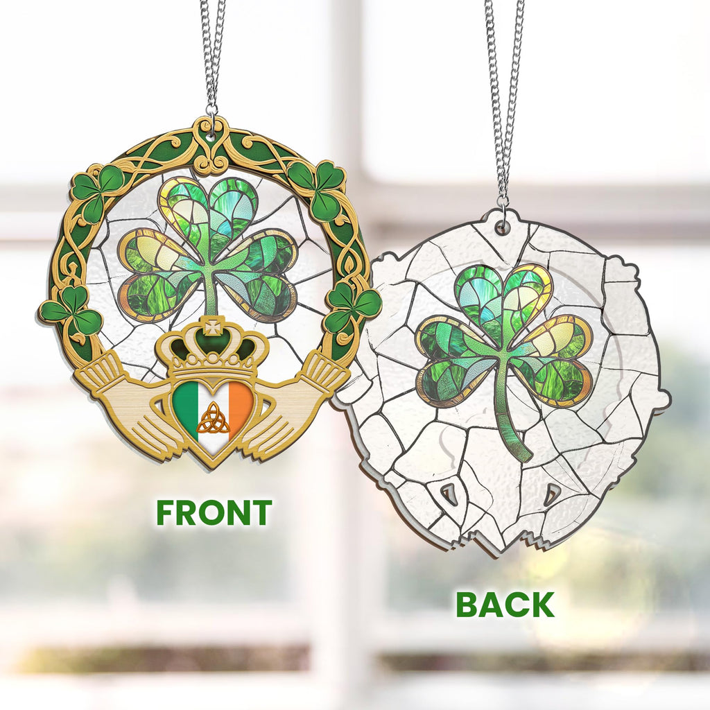 FLAGWIX St Patricks Day Decorations - Hanging Suncatcher 6 in, Shamrock St Patricks Day Decorations, Irish Suncatcher for Home Garden Decor - Irish Gifts for Women Men, Spiritual Gifts for Mom Grandma