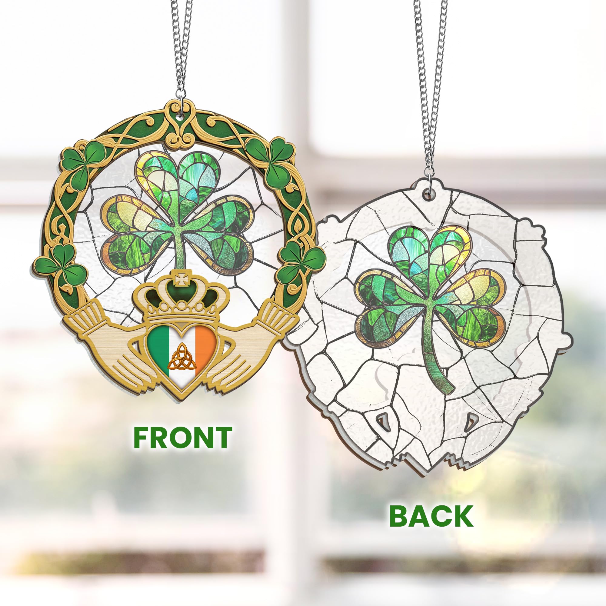 FLAGWIX St Patricks Day Decorations - Hanging Suncatcher 6 in, Shamrock St Patricks Day Decorations, Irish Suncatcher for Home Garden Decor - Irish Gifts for Women Men, Spiritual Gifts for Mom Grandma
