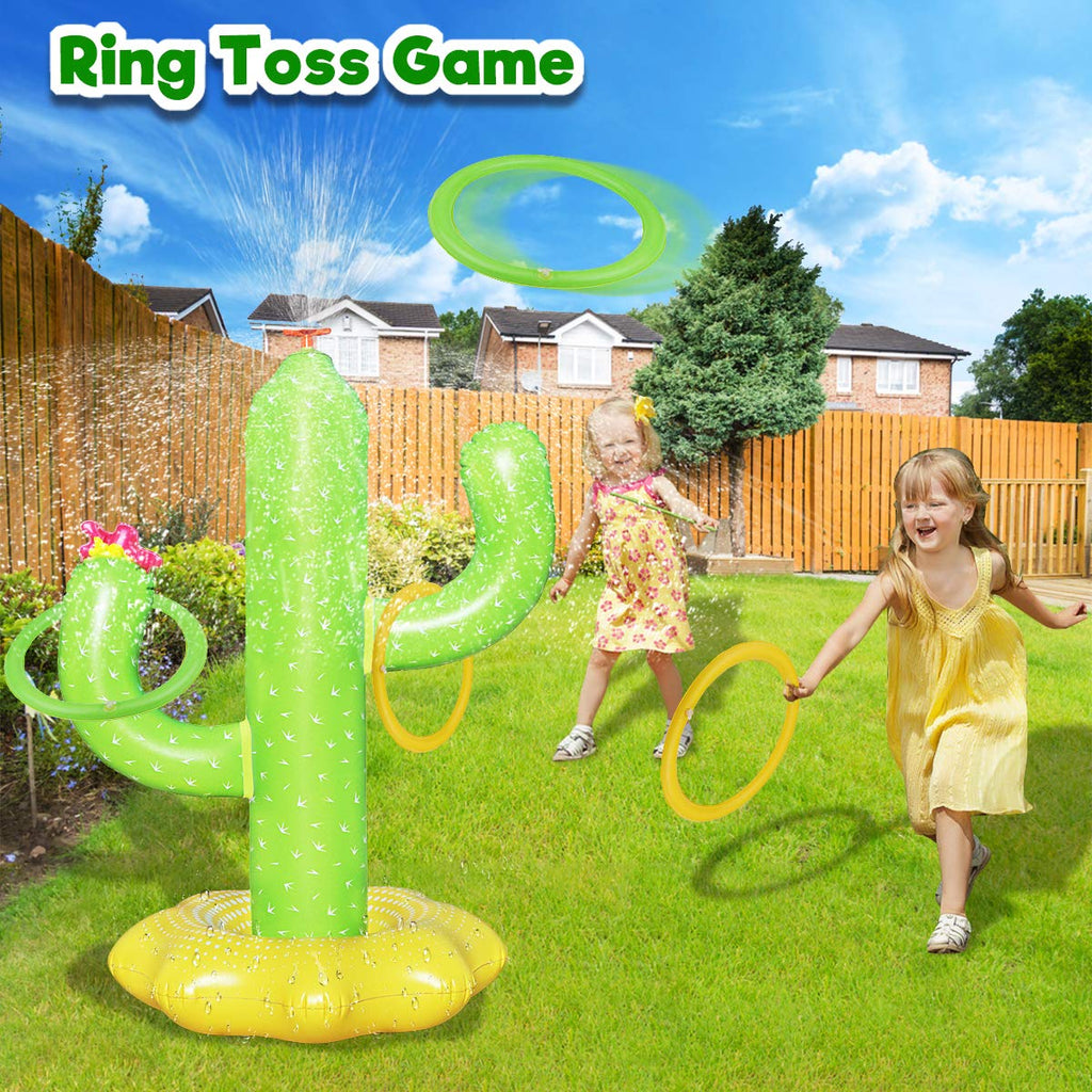Sprinkler for Kids Outdoor Water Toy, Inflatable Cactus Toddler Sprinkler Toy Summer Water Toys Outside Backyard Garden Yard Fun Sprinklers Spray Toys with 4 Rings