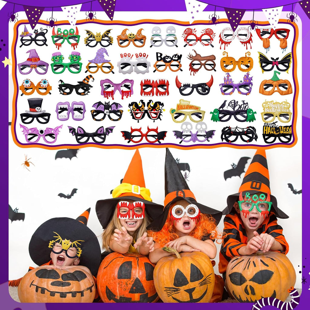 Max Fun 36Pcs Halloween Glasses Glitter Halloween Party Glasses Halloween Party Favors Eyeglasses for Kids and Adults Halloween Party Decorations