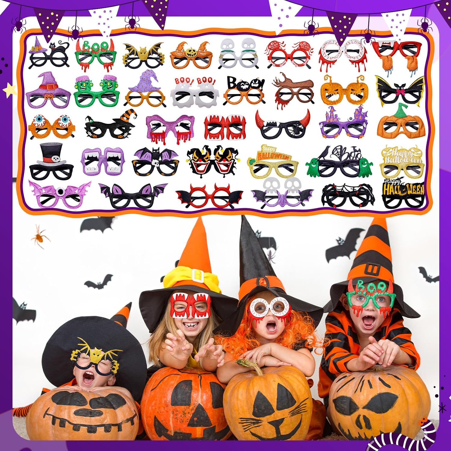 Max Fun 36Pcs Halloween Glasses Glitter Halloween Party Glasses Halloween Party Favors Eyeglasses for Kids and Adults Halloween Party Decorations