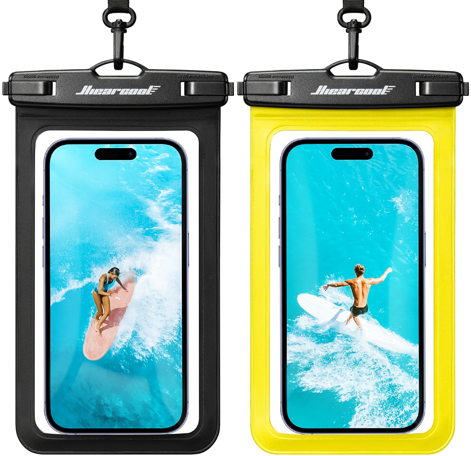 Hiearcool Waterproof Phone Pouch, IPX8 Waterproof Phone Case for iPhone 17/16/15/14 Pro Max, Cell Phone Dry Bag for Beach & Cruise Essentials, Touch Screen, Lanyard Included, 2 Pack (Fits Up to 8.9”)