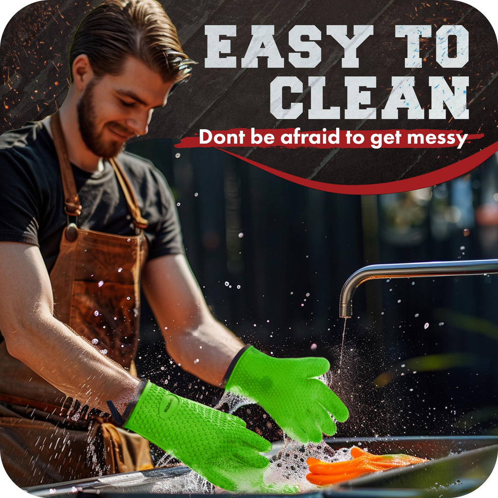 KITCHEN PERFECTION Silicone Oven & Griddle Gloves -Extreme Heat Resistant BBQ & Grilling Gloves -Handle Hot Food Right on Your Griddle |Waterproof Oven Mitts Grill Gloves |Superior Set+3 Bonuses