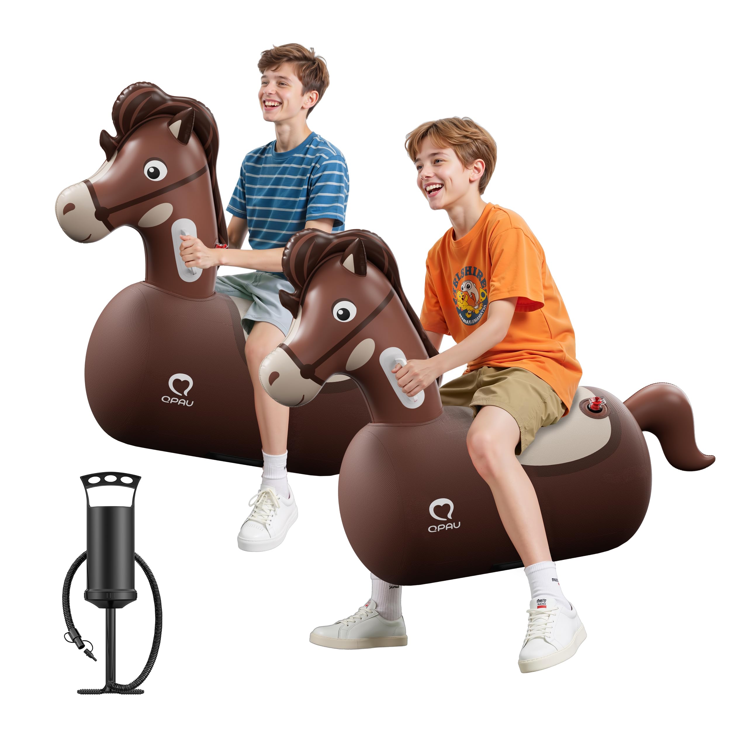 QPAU Inflatable Bouncy Dinosaur Toys 2 PCS with Hand Pump, Heavy Duty Giant Bouncy Pal, 220lbs Load Capacity, Ride On Bouncy Animal Hopper Toy, Indoor Outdoor Bouncers for Kids Girls Boys Ages 5+