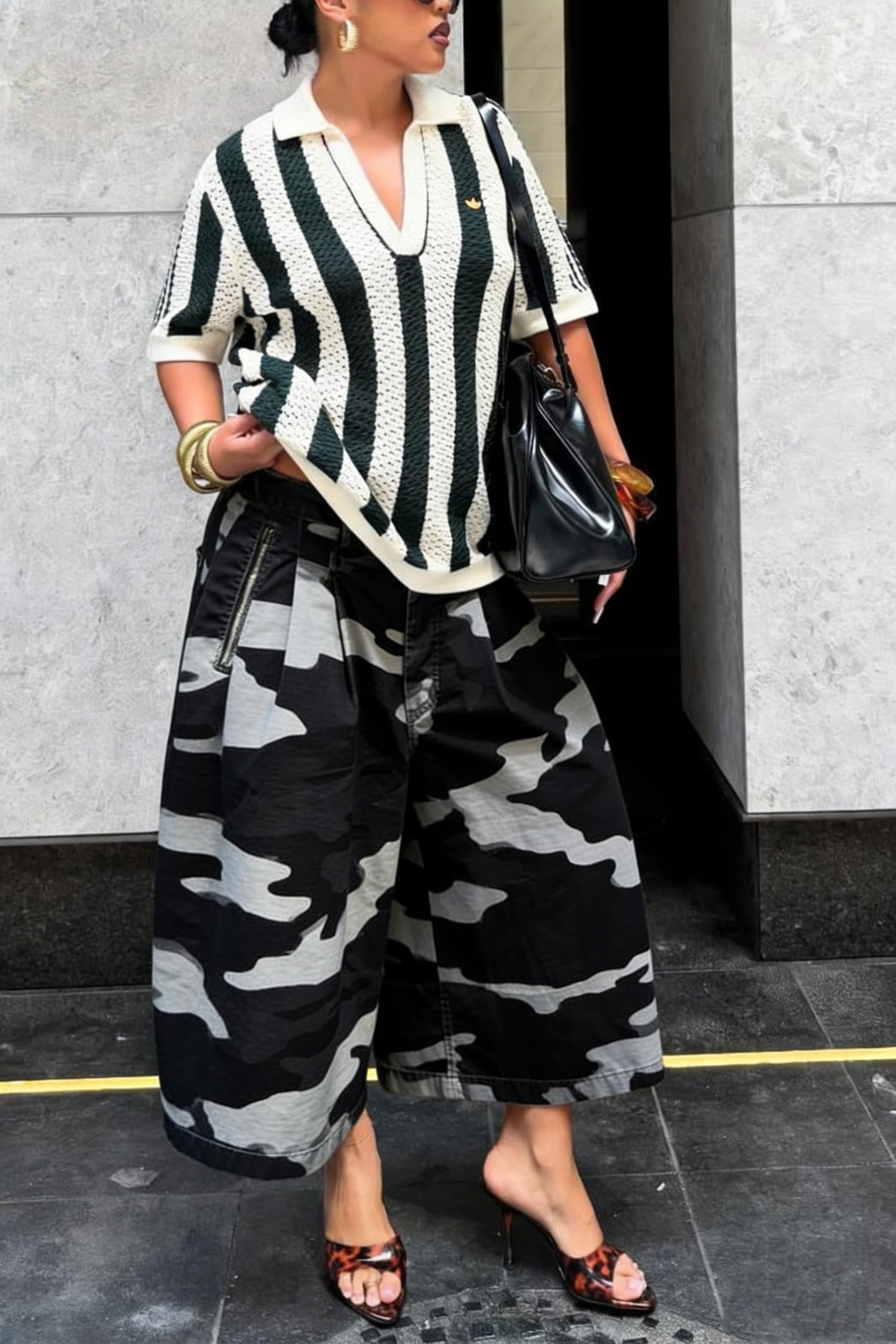 Unybwonn Women Baggy Cargo Jeans Camo Army Fatigue Wide Leg Harem Cropped Denim Pants Plus Size Camouflage Jean Trousers