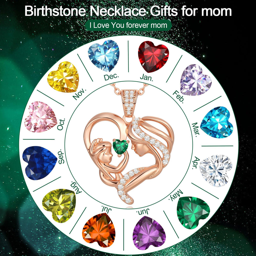 Mothers Day Gifts for Mom Wife Her Grandma, S925 Sterling Silver Birthstone Necklaces Jewelry for Women, Mother's Day Love Heart Pendant Necklace for Anniversary Birthday Christmas Day