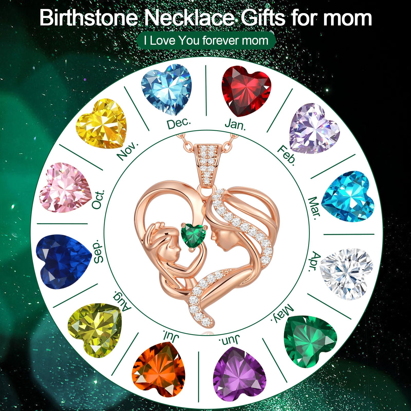 Mothers Day Gifts for Mom Wife Her Grandma, S925 Sterling Silver Birthstone Necklaces Jewelry for Women, Mother's Day Love Heart Pendant Necklace for Anniversary Birthday Christmas Day