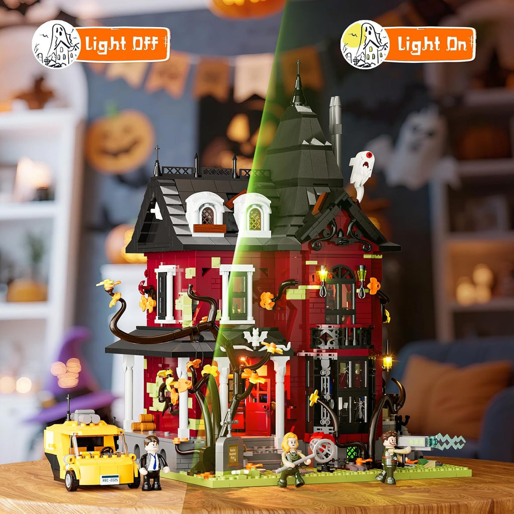 Lumibricks Halloween Midnight Haunted Mansion Lighting Building Bricks Set - Ghost Specter Phantom House City Town Modular Collection Kit 2617 Pcs for Adults & Teens